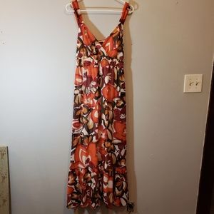 Floral Sleeveless Maxi Dress - Orange and Red